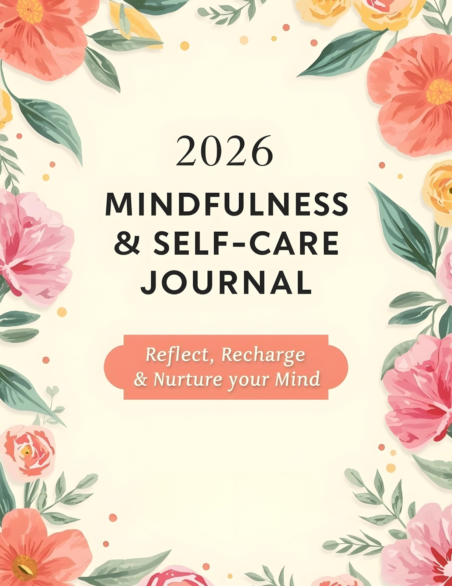 2026 Mindfulness and Self‑Care Journal printable PDF cover with wellness planner and habit tracking pages.